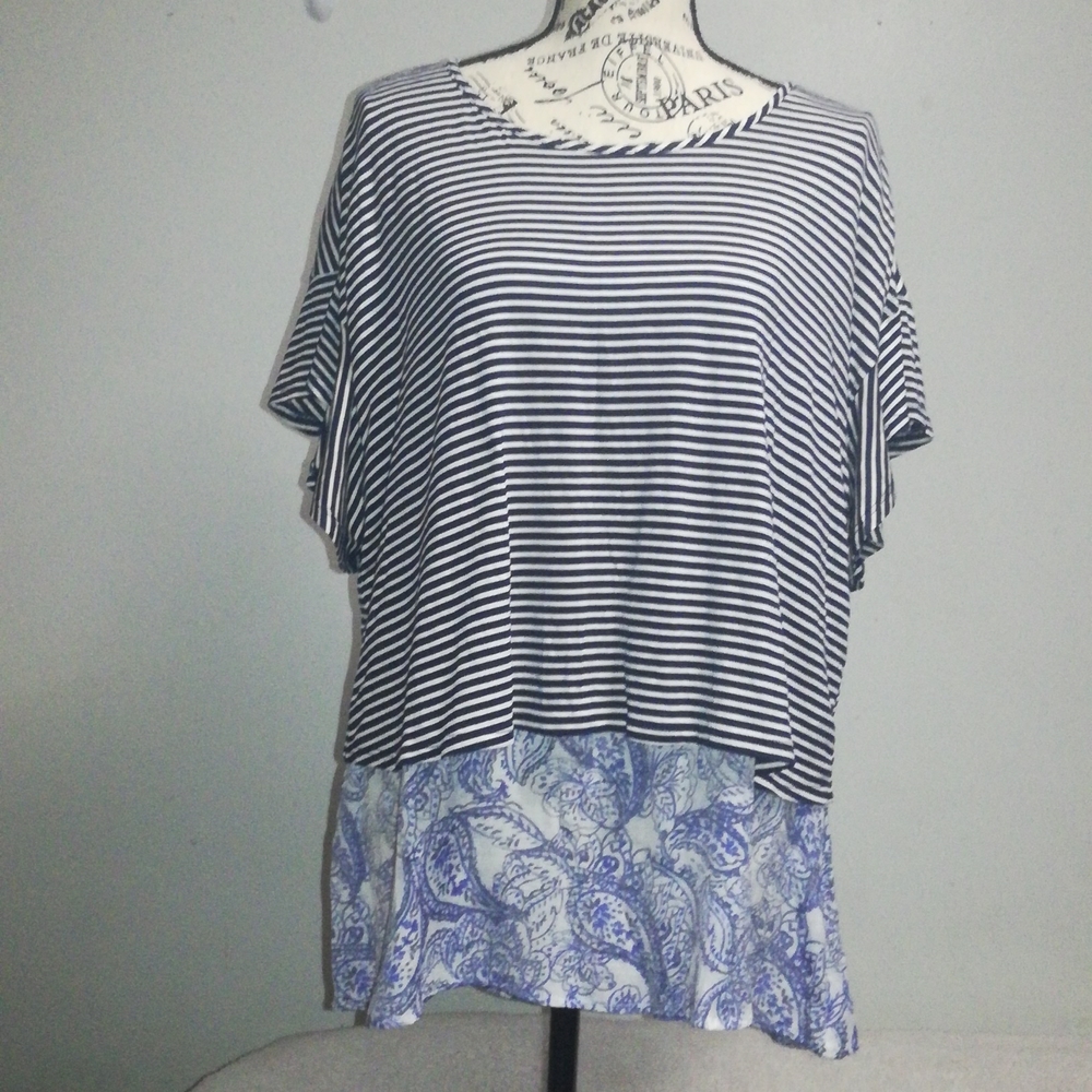Wallpapher High Low Paisley Print Stripe Tops Size XL